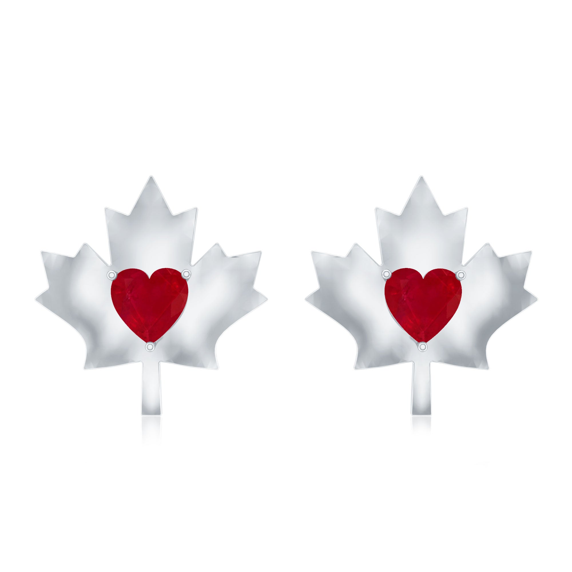1 CT Heart Shape Ruby Maple Leaf Stud Earrings