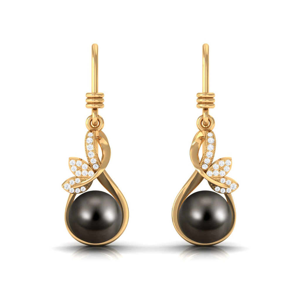 Designer 16 Carat Tahitian Pearl Drop Earrings with Diamond