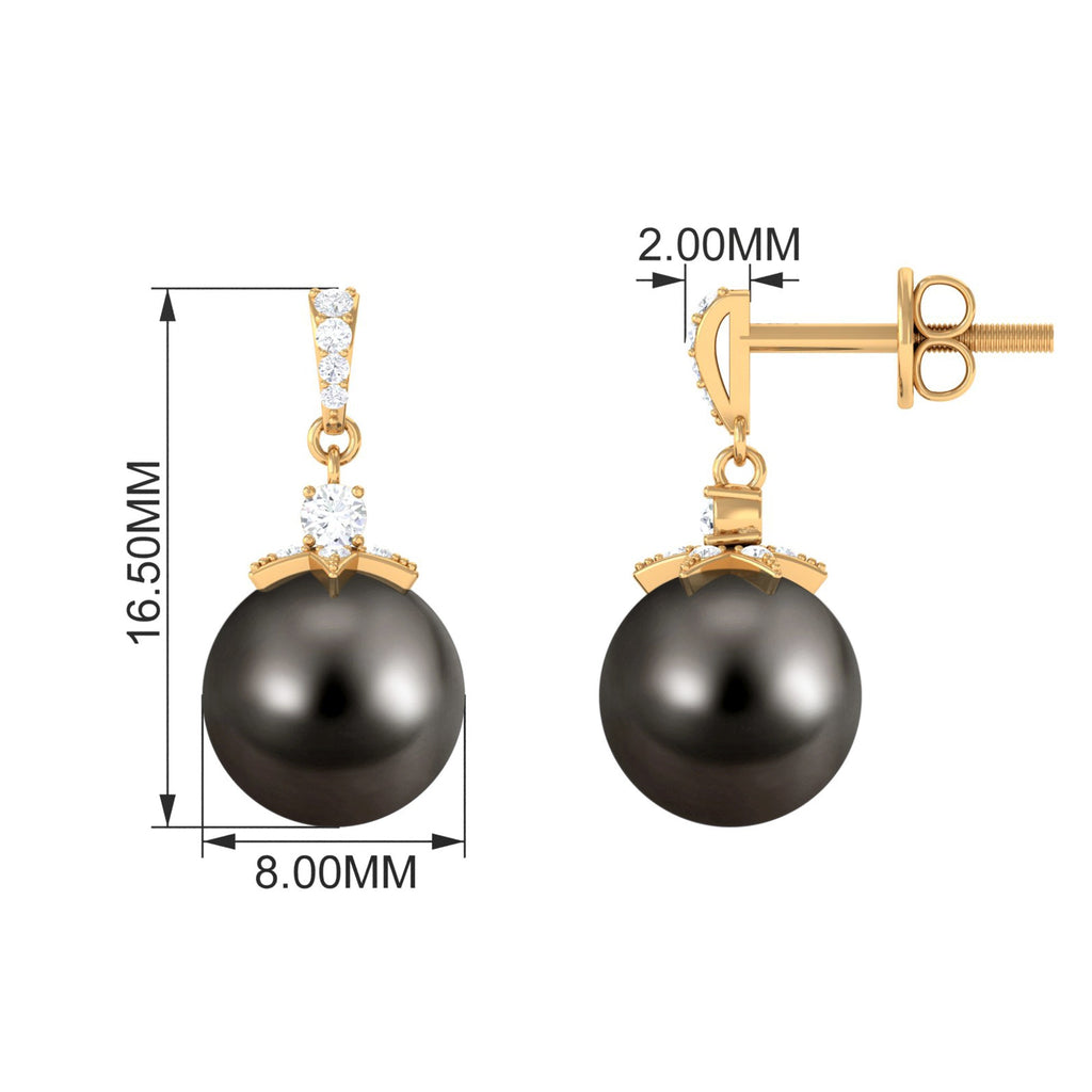 Cultured 16 Carat Black Tahitian Pearl Bridal Drop Earrings with Diamond