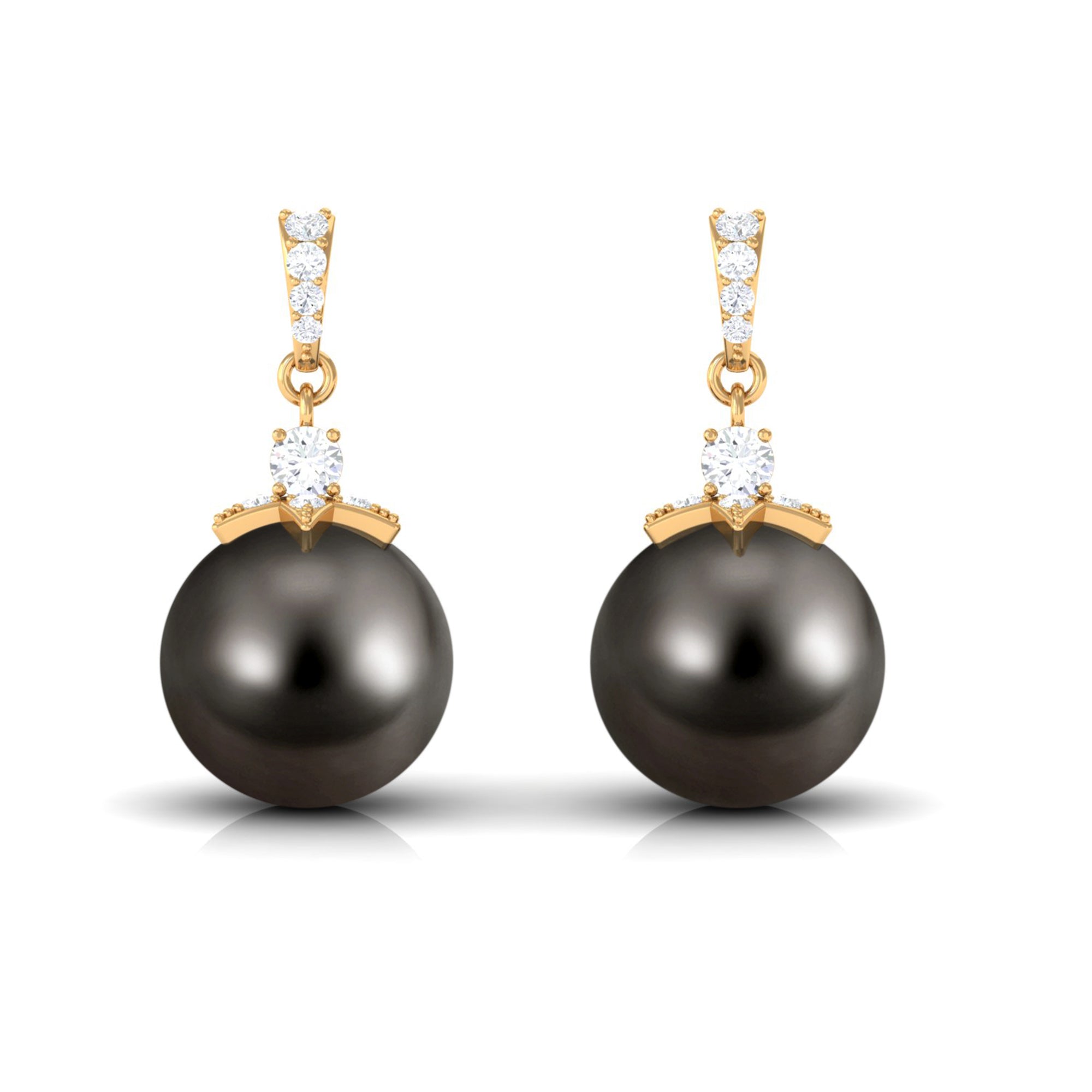 Cultured 16 Carat Black Tahitian Pearl Bridal Drop Earrings with Diamond