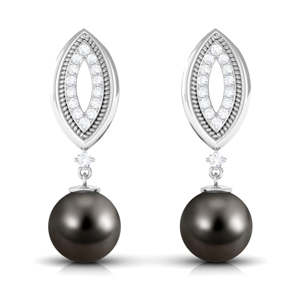 Cultured 16 Carat Tahitian Pearl Wedding Drop Earrings with Diamond