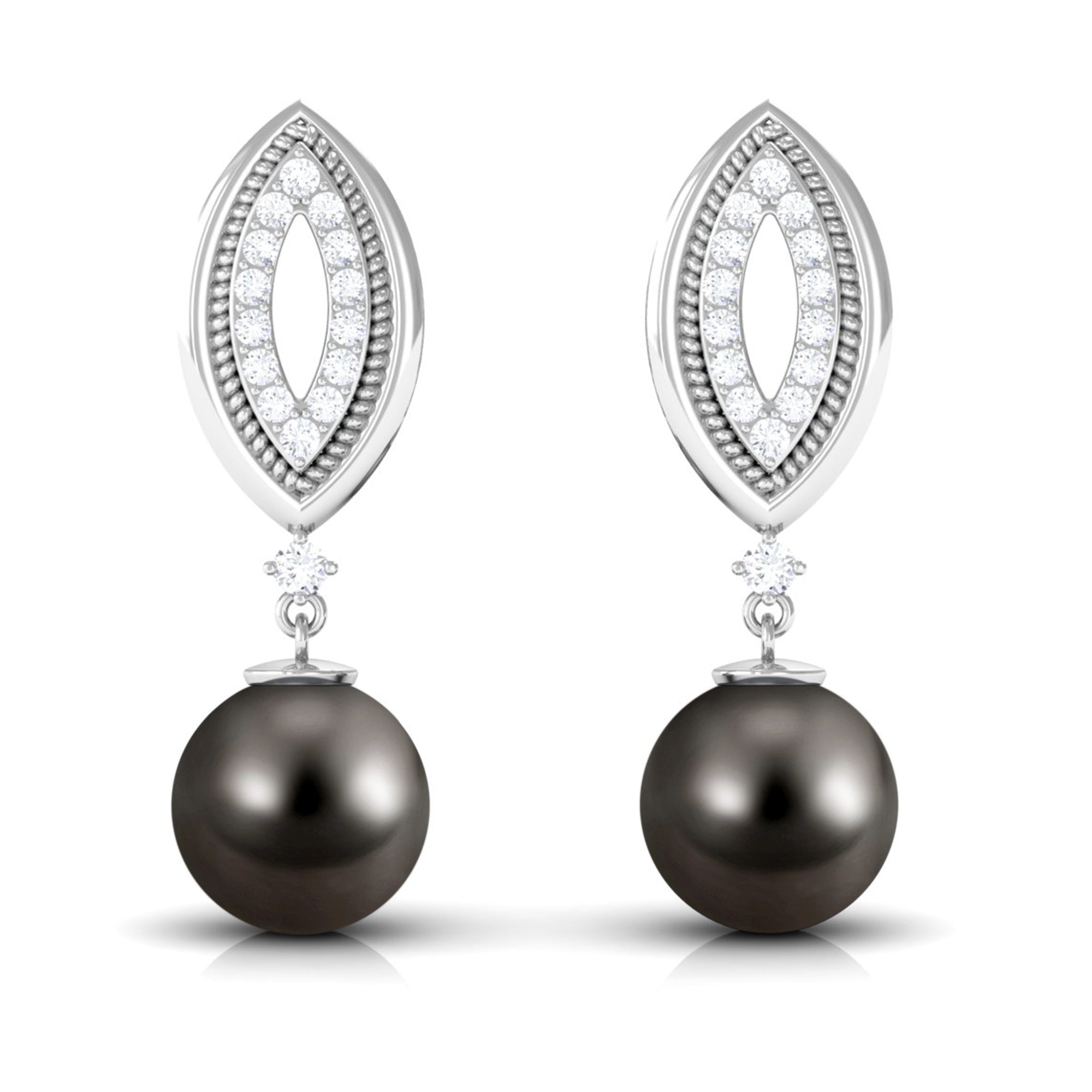 Cultured 16 Carat Tahitian Pearl Wedding Drop Earrings with Diamond