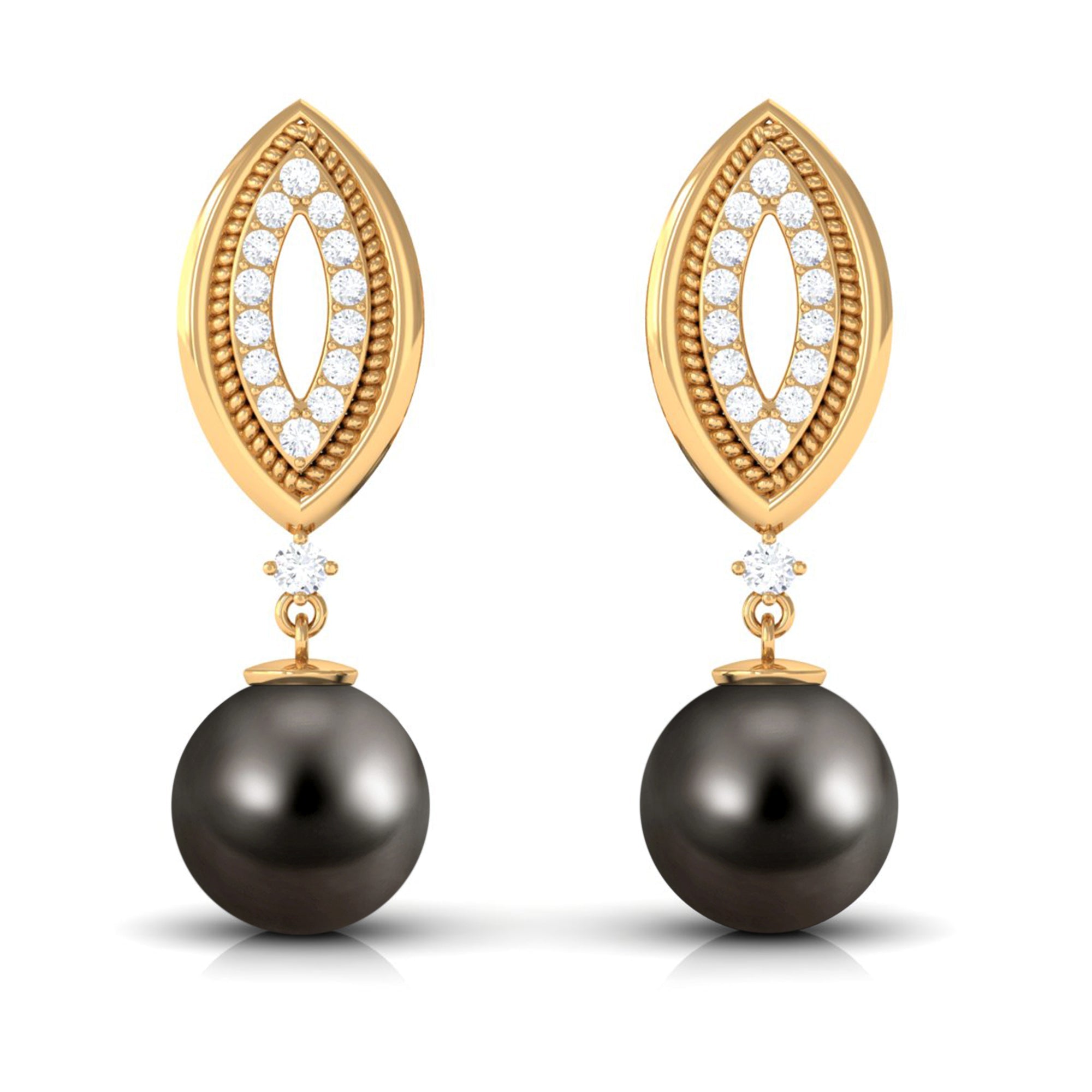 Cultured 16 Carat Tahitian Pearl Wedding Drop Earrings with Diamond