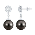 Natural 15 Carat Tahitian Pearl Diamond Drop Earrings for Women