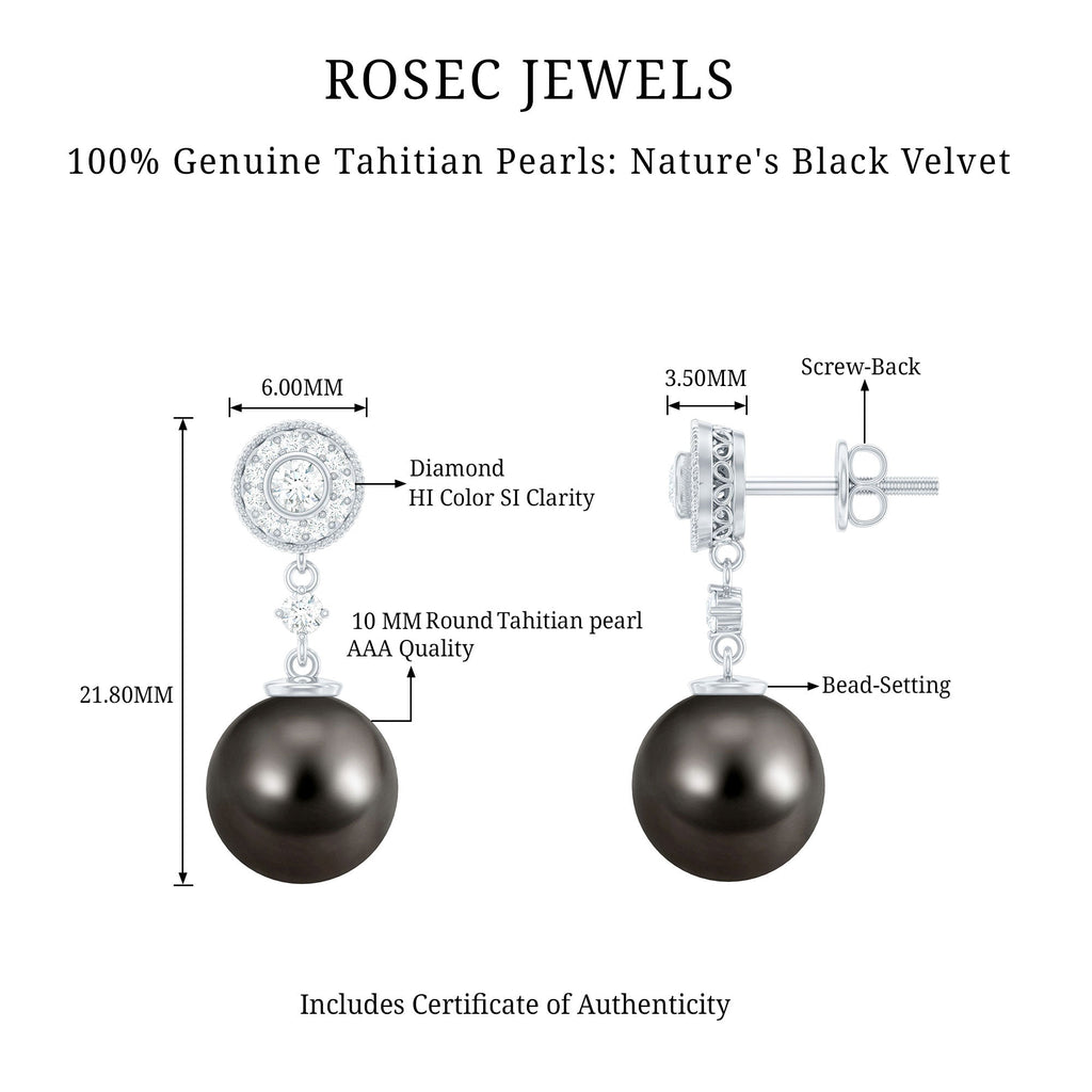 Natural 15 Carat Tahitian Pearl Diamond Drop Earrings for Women