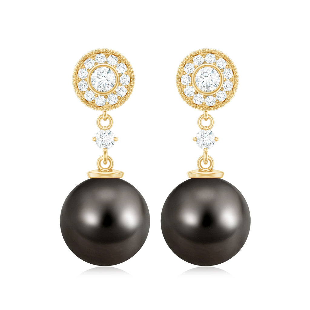 Natural 15 Carat Tahitian Pearl Diamond Drop Earrings for Women