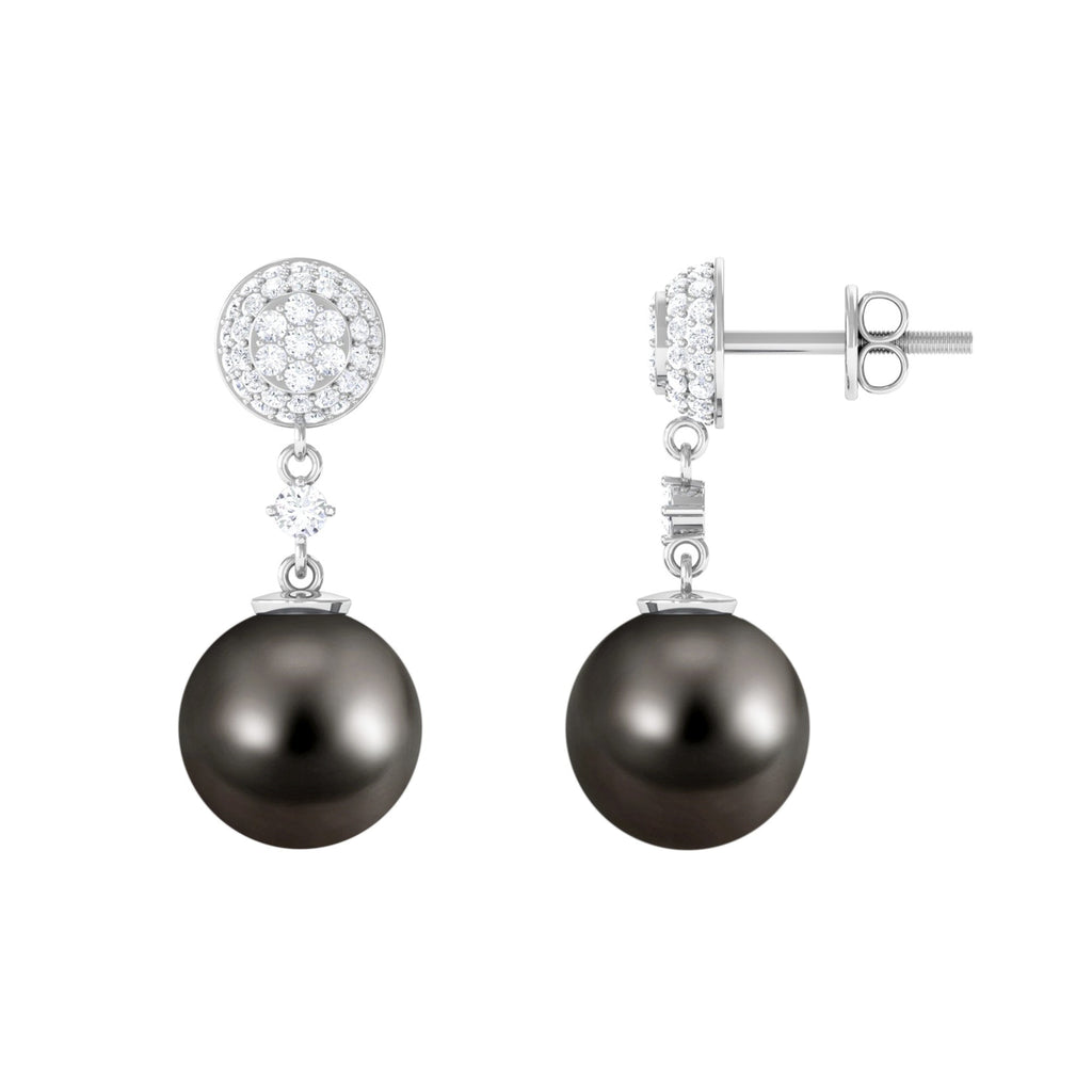 Cultured 15 Carat Tahitian Pearl Drop Earrings with Diamond