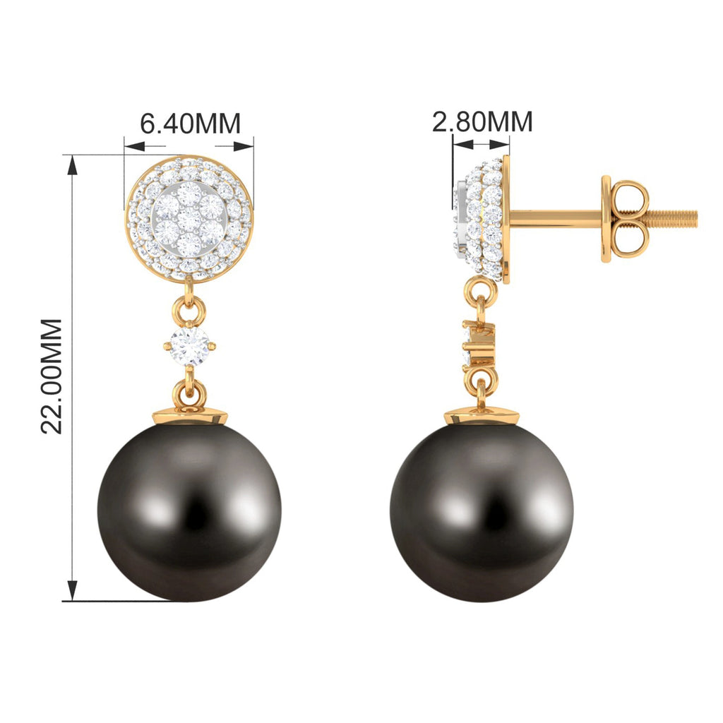 Cultured 15 Carat Tahitian Pearl Drop Earrings with Diamond