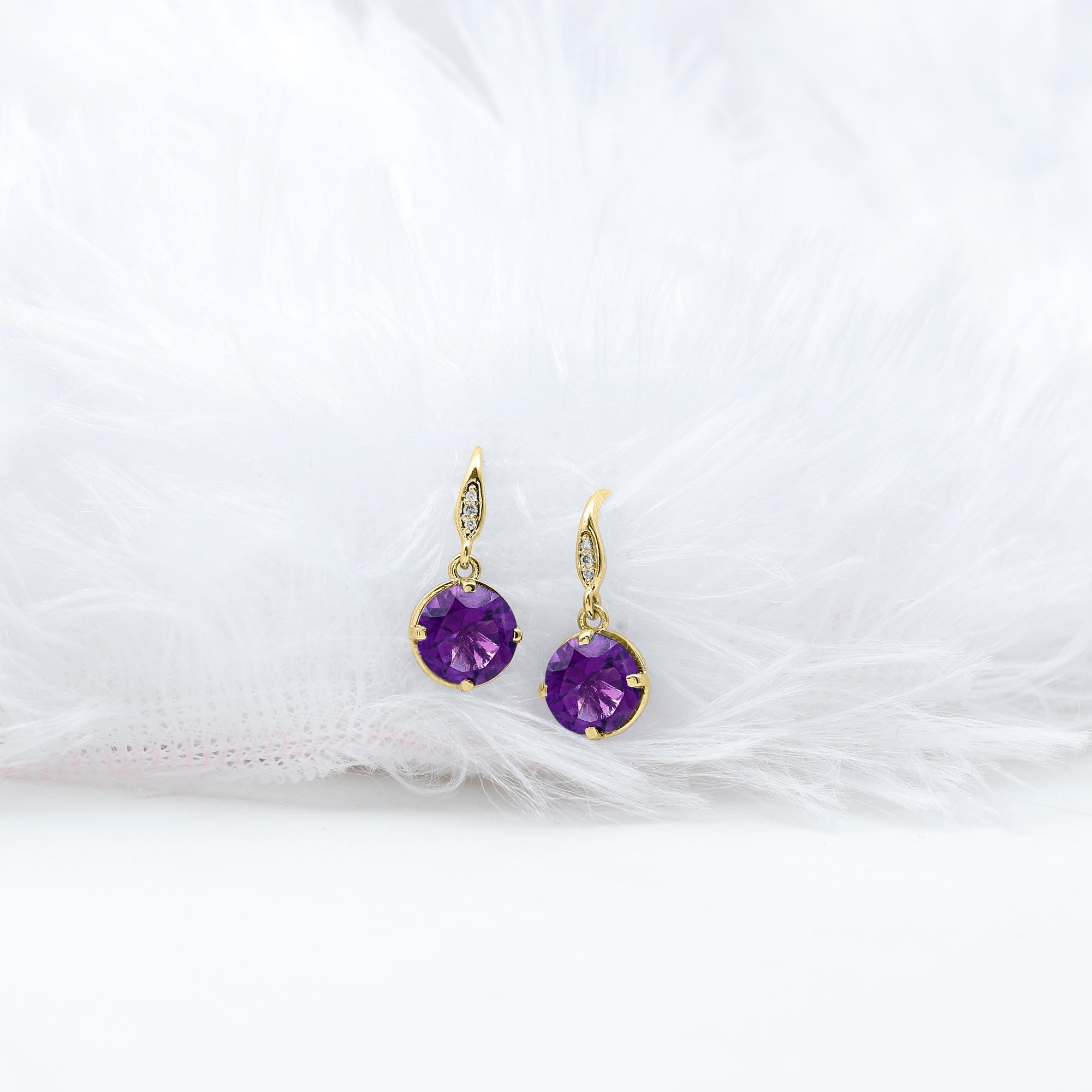 Natural 2.4 Carat Amethyst Solitaire Drop Earrings with Diamond