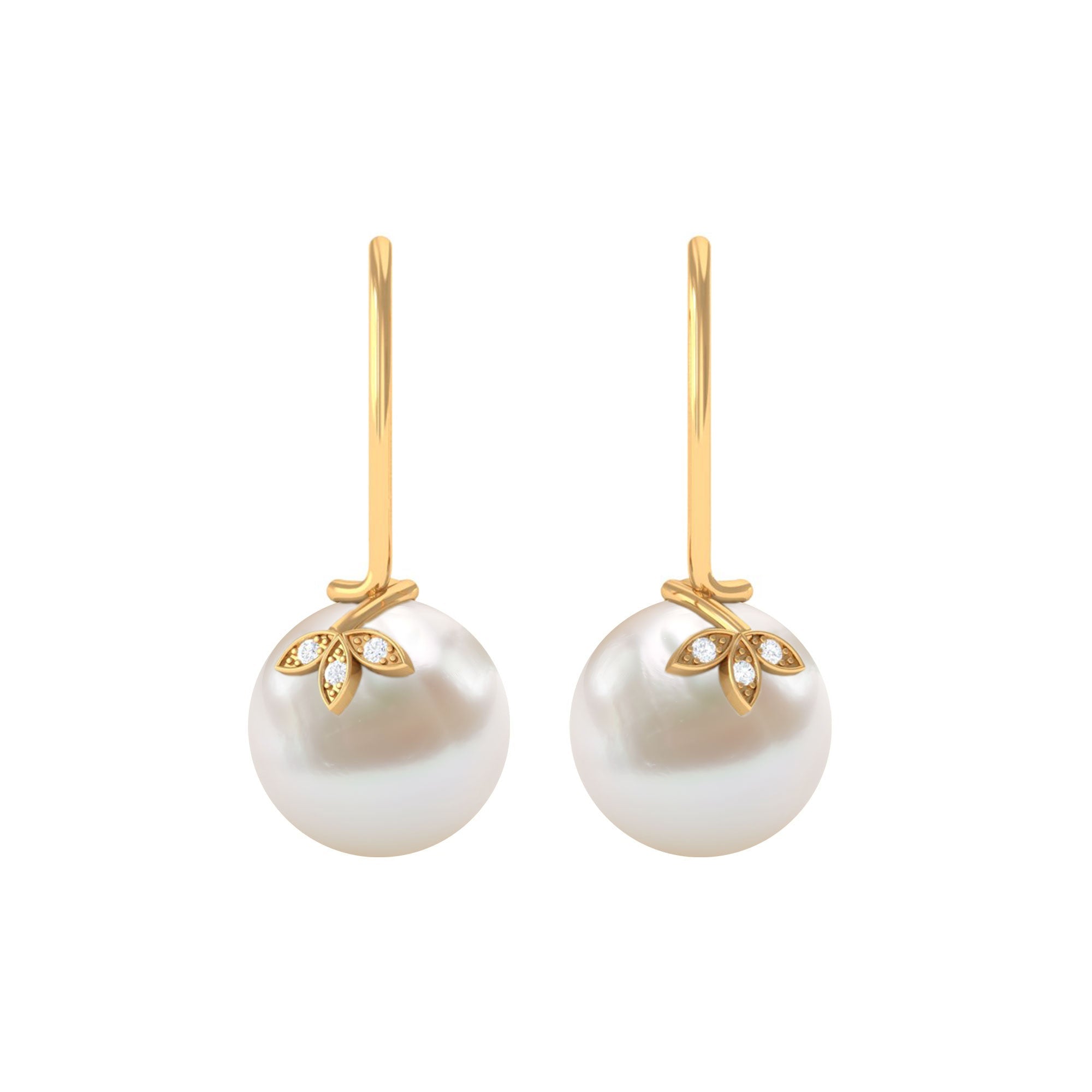 Cultured 10mm Freshwater Pearl Diamond Drop Earrings with Fish Hook