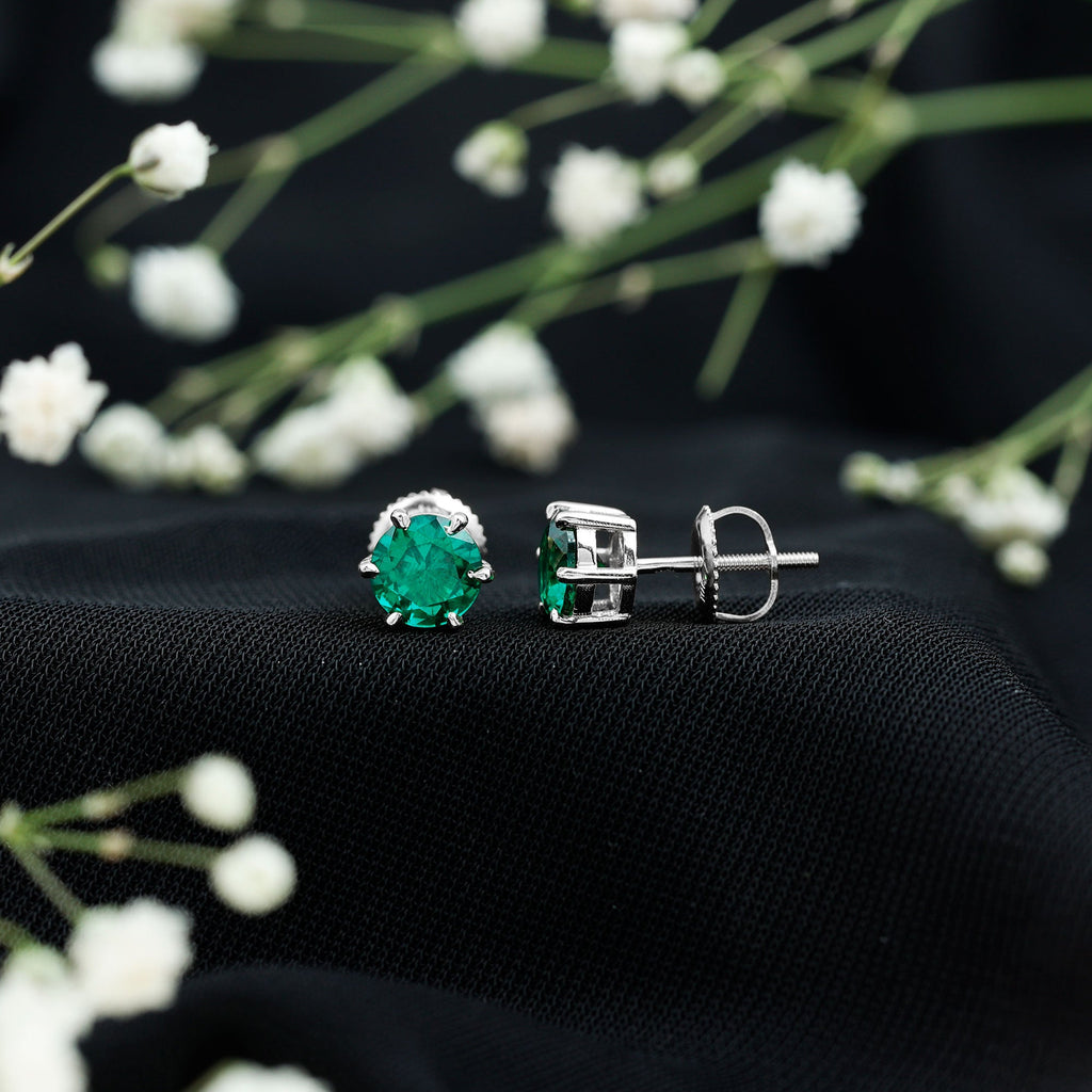 Certified Lab Created Emerald Solitaire Stud Earrings For Her