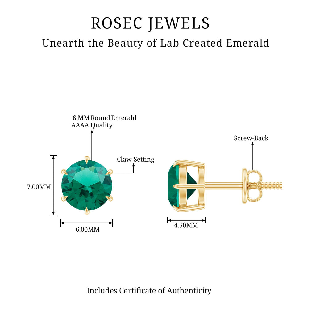 Certified Lab Created Emerald Solitaire Stud Earrings For Her