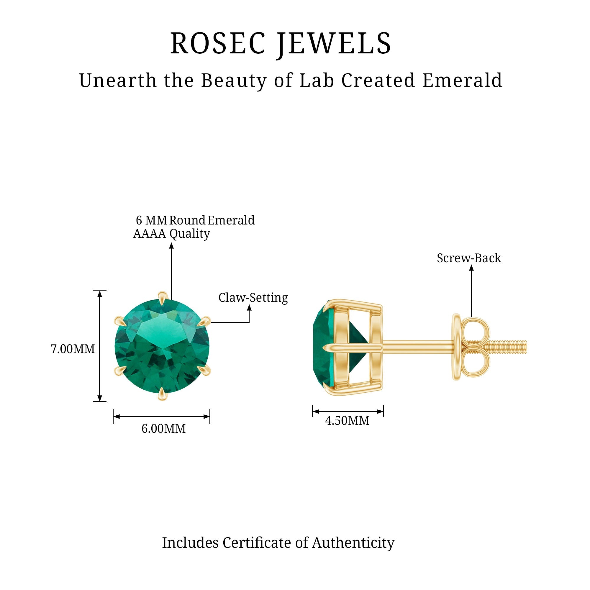 Certified Lab Created Emerald Solitaire Stud Earrings For Her
