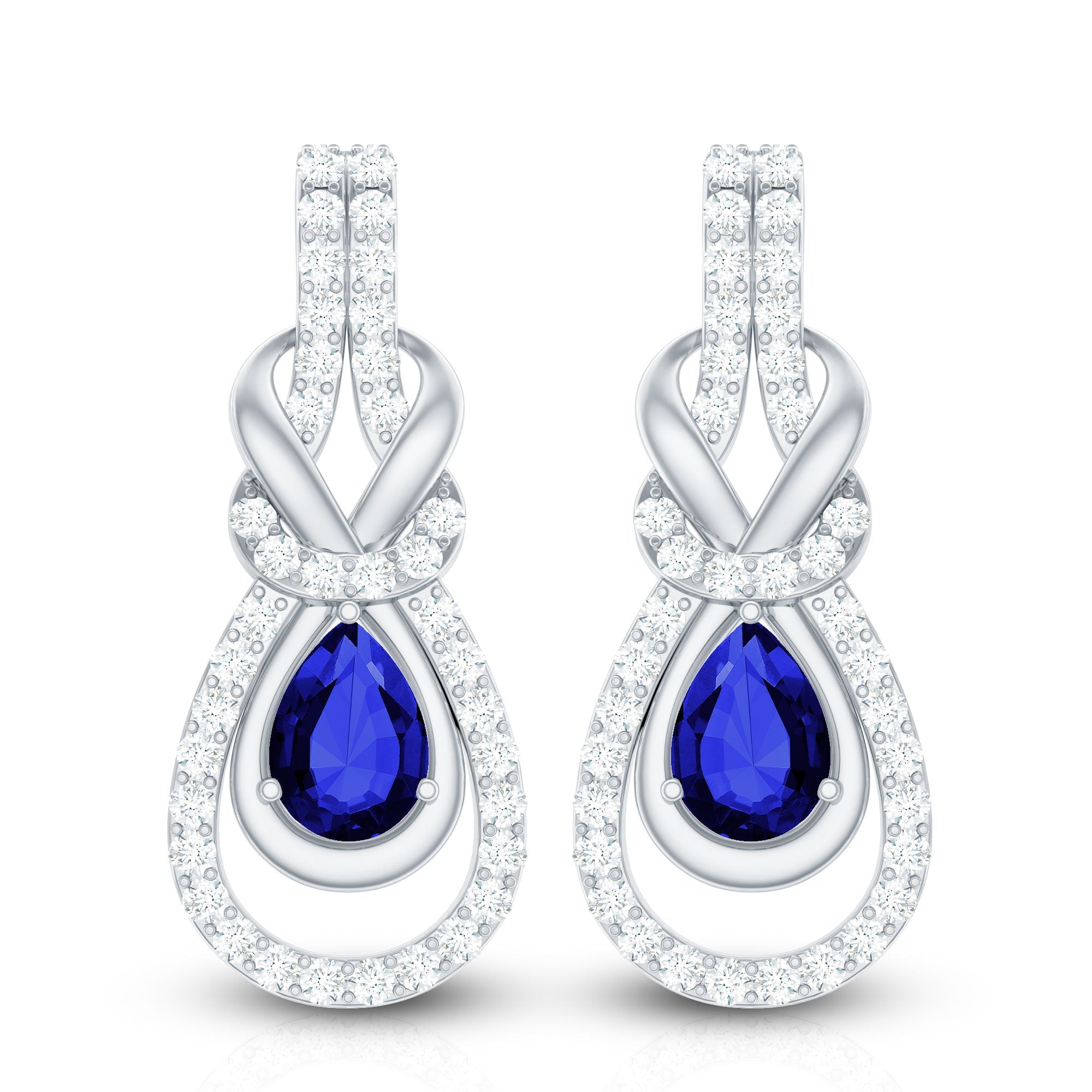 Lab Grown Blue Sapphire Wedding Earrings with Diamond