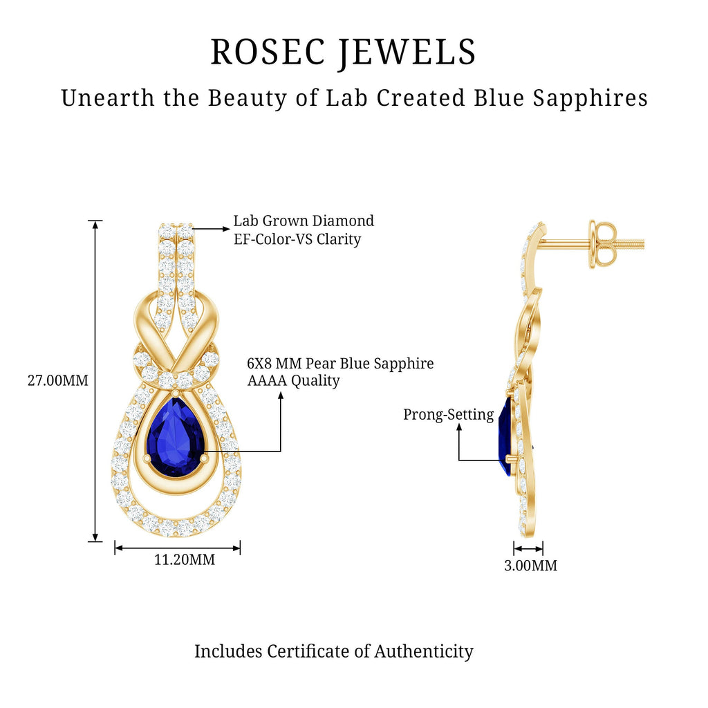 Lab Grown Blue Sapphire Wedding Earrings with Diamond