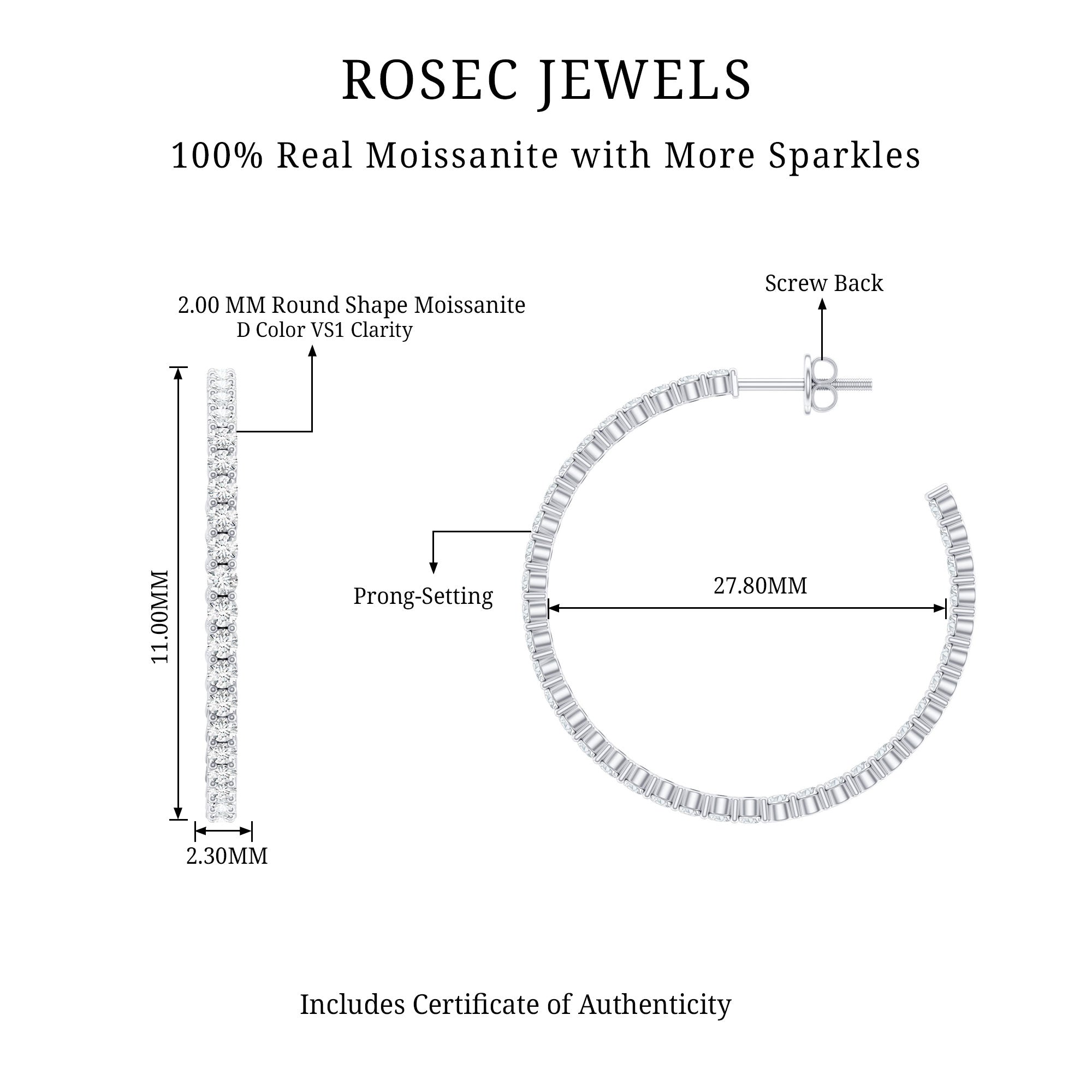 Certified Moissanite Big Hoop Earrings for Women
