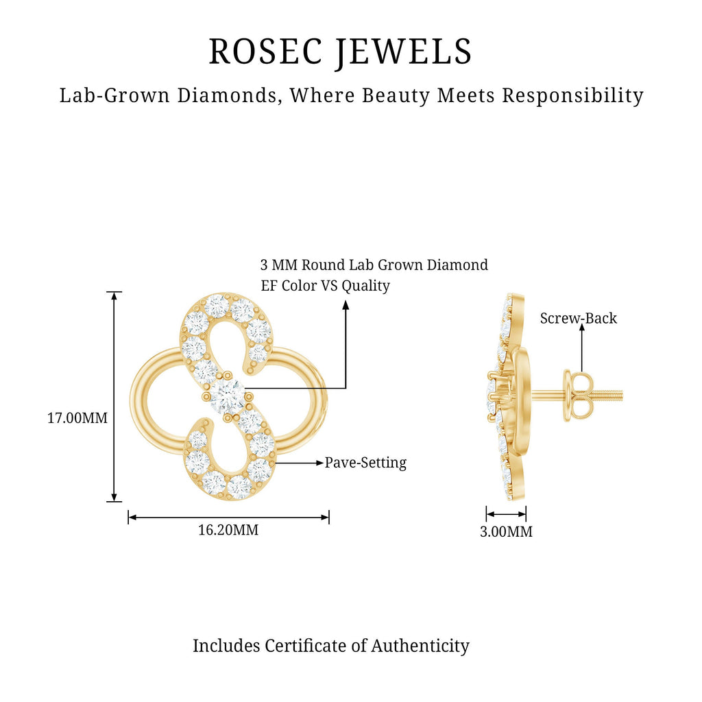Lab Grown Diamond Floral Stud Earrings with Screw Back