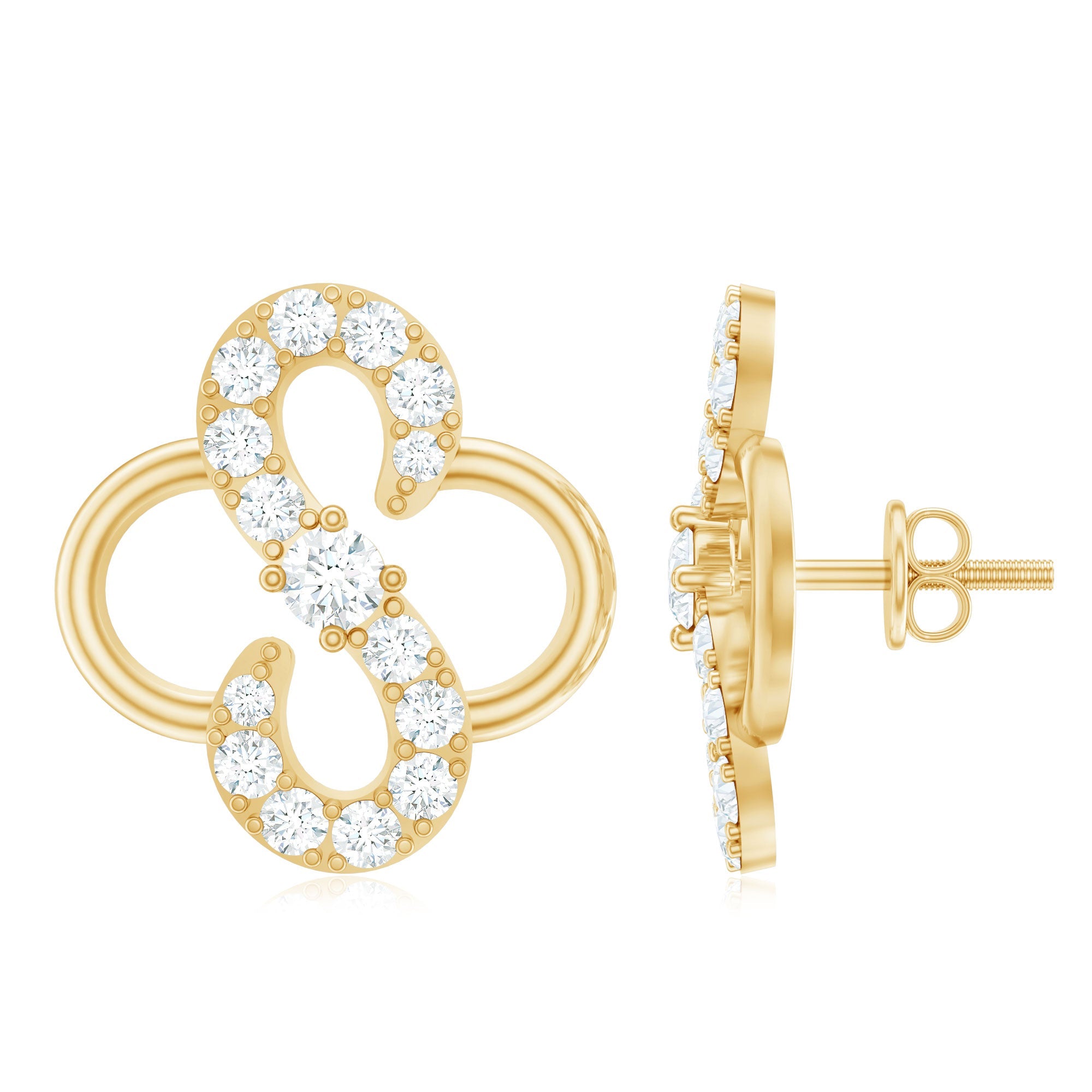 Lab Grown Diamond Floral Stud Earrings with Screw Back
