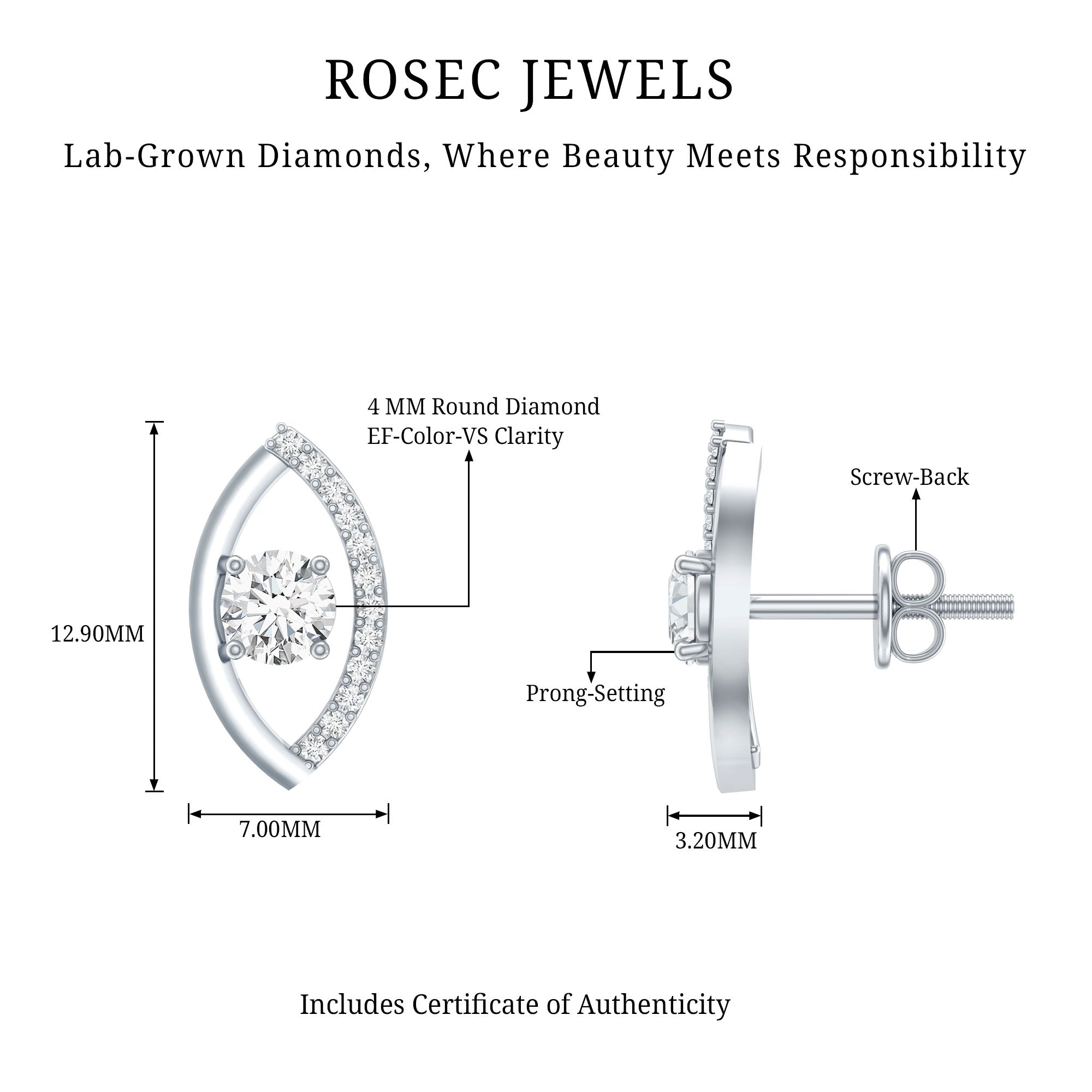 Certified Lab Grown Diamond Minimalist Stud Earrings