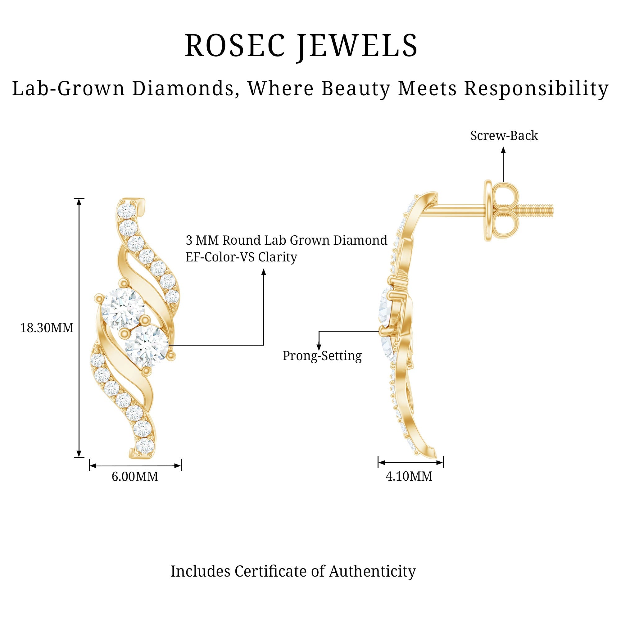 Minimalist Stud Earrings with Lab Grown Diamond
