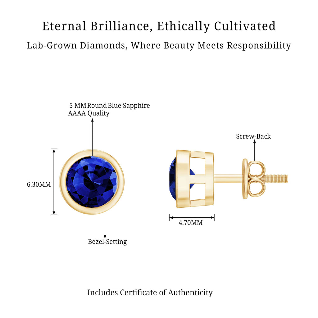 Solitaire 5MM Lab Created Blue Sapphire Stud Earrings in Bezel Setting