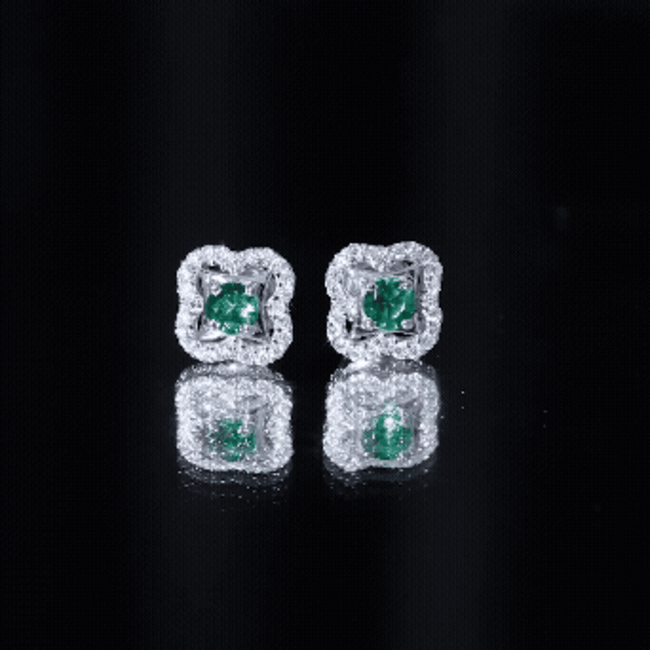Certified Lab Created Emerald Flower Earrings with Moissanite