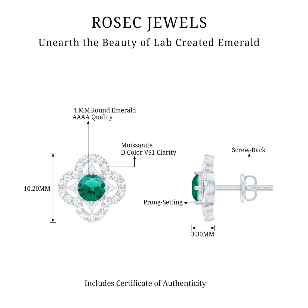 Certified Lab Created Emerald Flower Earrings with Moissanite