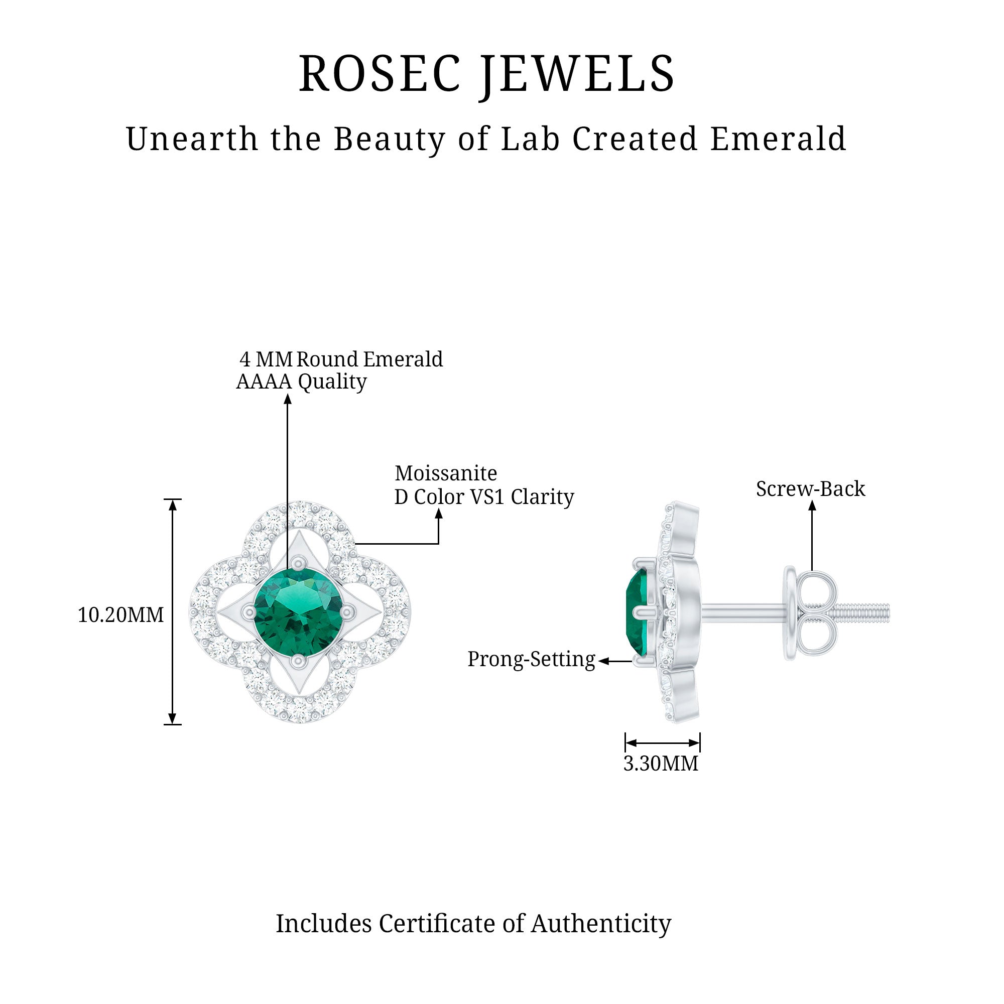 Certified Lab Created Emerald Flower Earrings with Moissanite