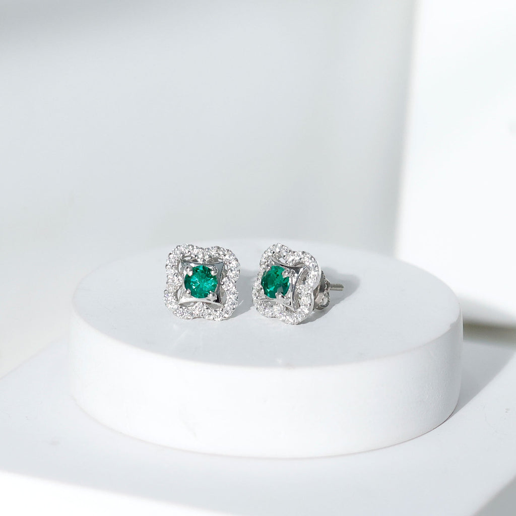 Certified Lab Created Emerald Flower Earrings with Moissanite