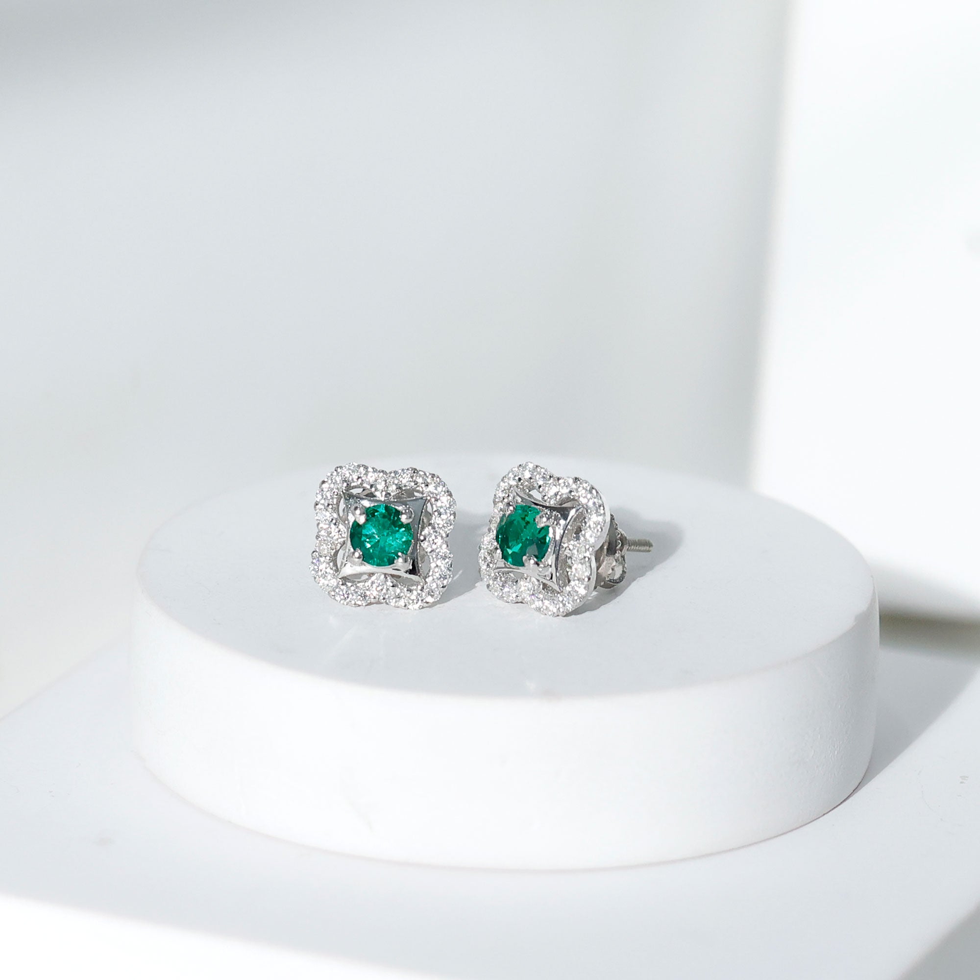 Certified Lab Created Emerald Flower Earrings with Moissanite