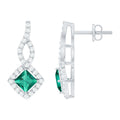 Sterling Silver 0.7 Carat Lab Grown Emerald Drop Earrings with Moissanite
