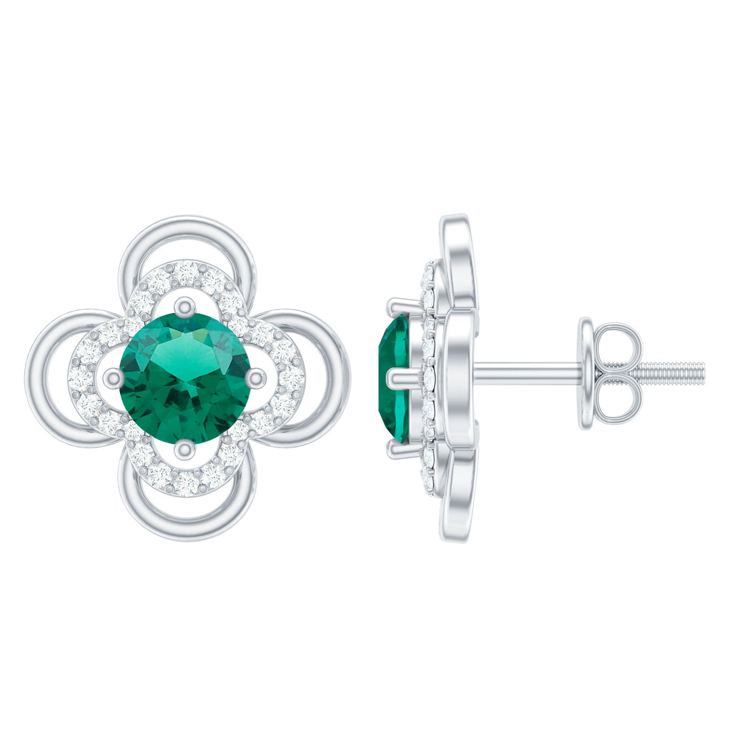 1 Carat Lab Grown Emerald Flower Earrings with Certificate