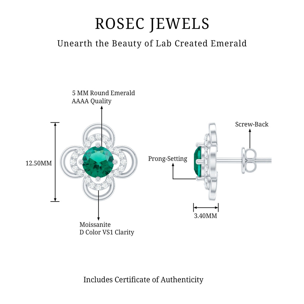1 Carat Lab Grown Emerald Flower Earrings with Certificate
