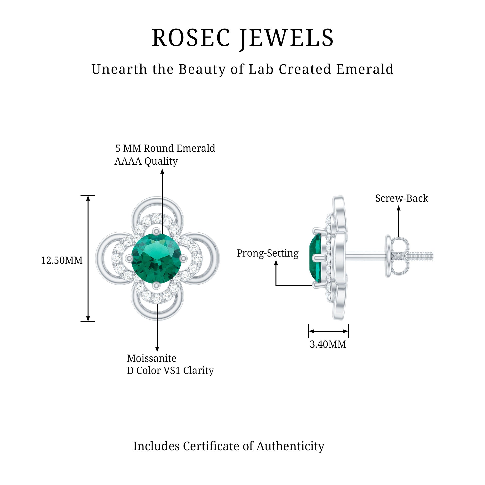 1 Carat Lab Grown Emerald Flower Earrings with Certificate