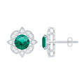1.6 Carat Lab Emerald Vintage Stud Earrings in Sterling Silver