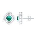 Certified Half Carat Lab Grown Emerald Stud Earrings with Moissanite
