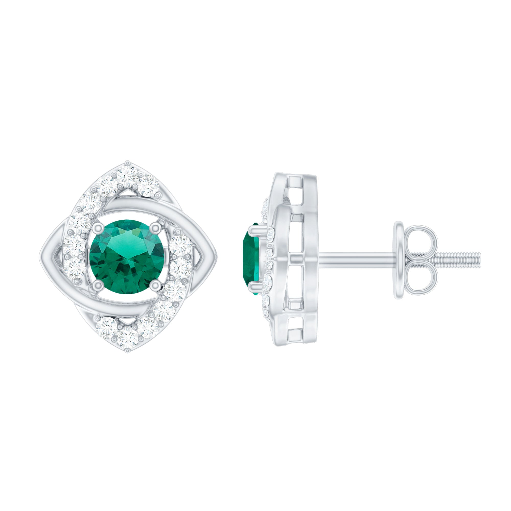 Certified Half Carat Lab Grown Emerald Stud Earrings with Moissanite