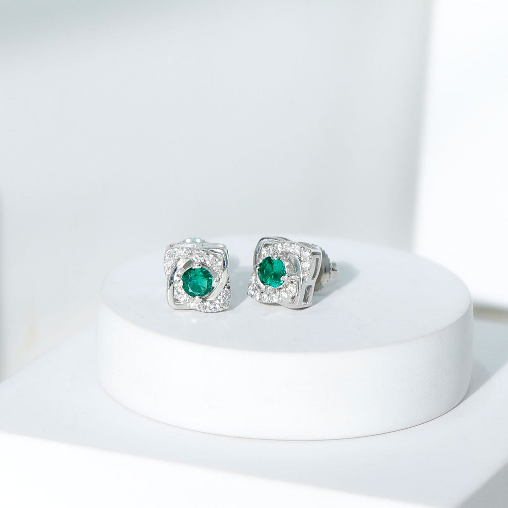 Certified Half Carat Lab Grown Emerald Stud Earrings with Moissanite