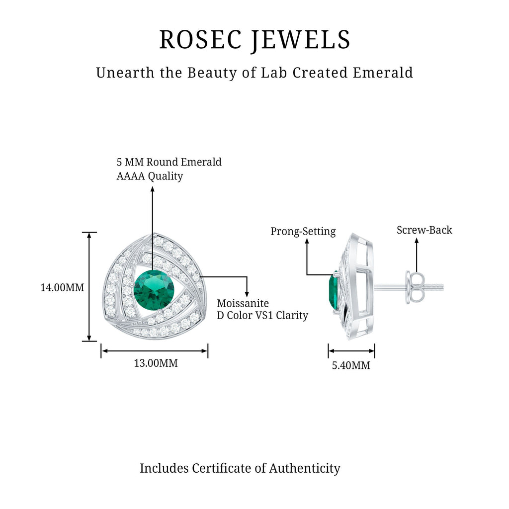 1 Carat Lab Grown Emerald Triangle Stud Earrings in Sterling Silver