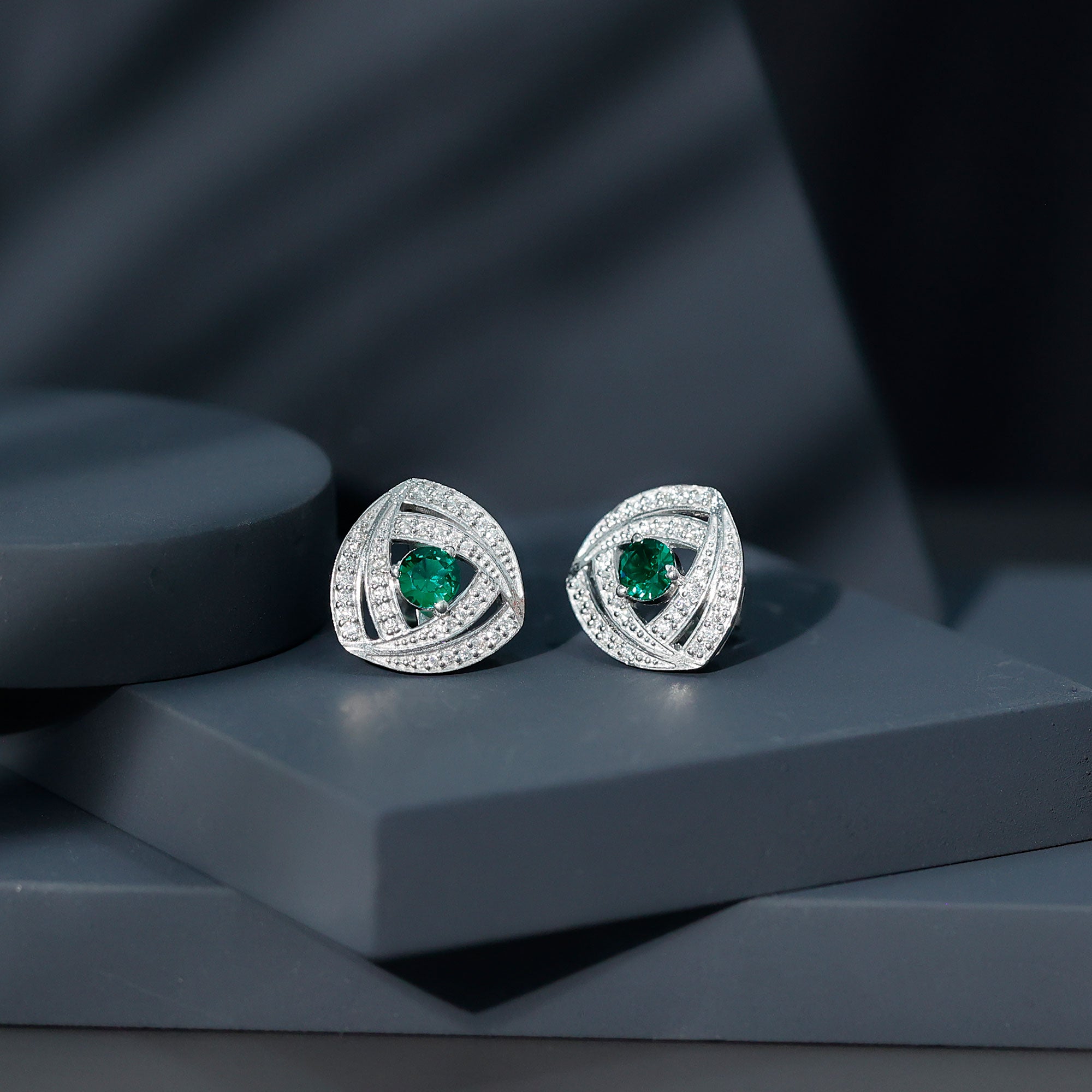 1 Carat Lab Grown Emerald Triangle Stud Earrings in Sterling Silver