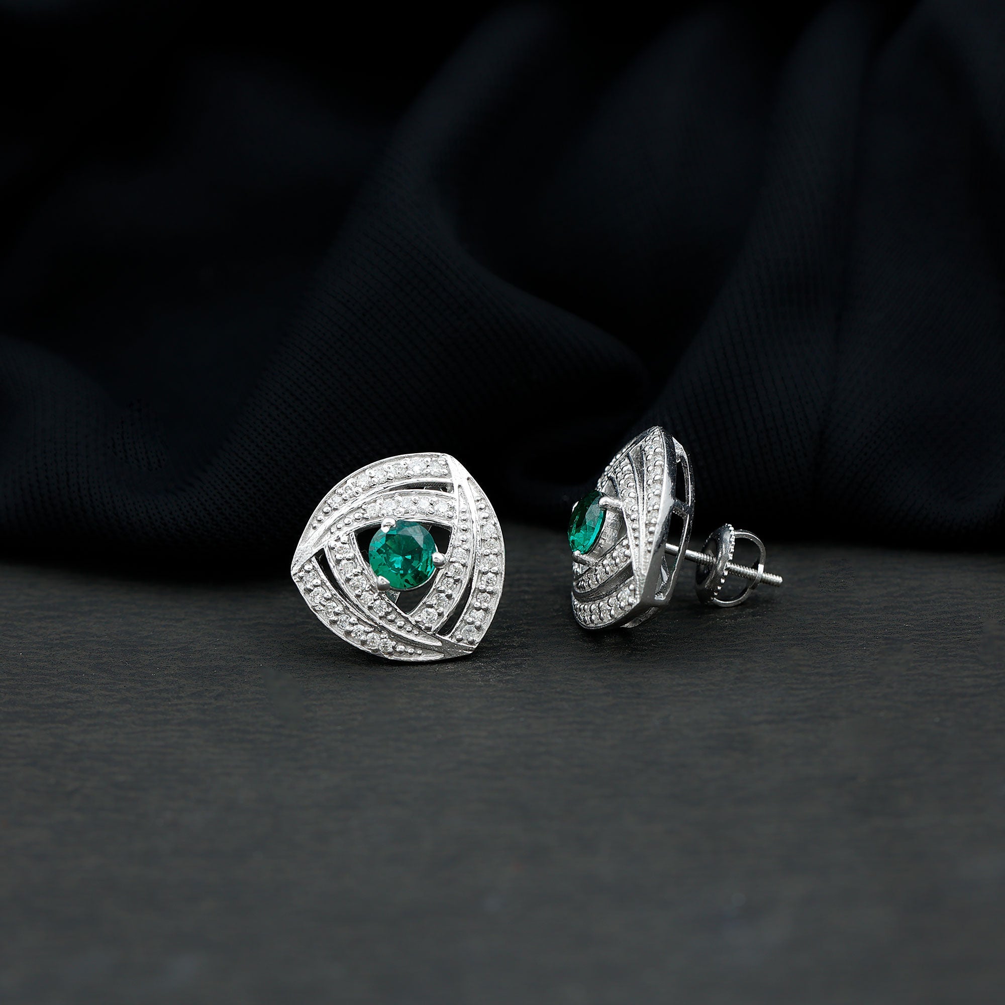 1 Carat Lab Grown Emerald Triangle Stud Earrings in Sterling Silver