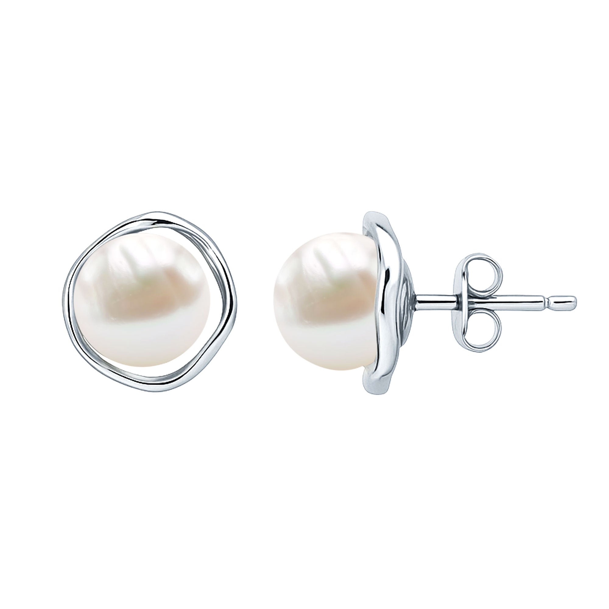 Natural 16 Carat Cultured Pearl Stud Earrings in Silver