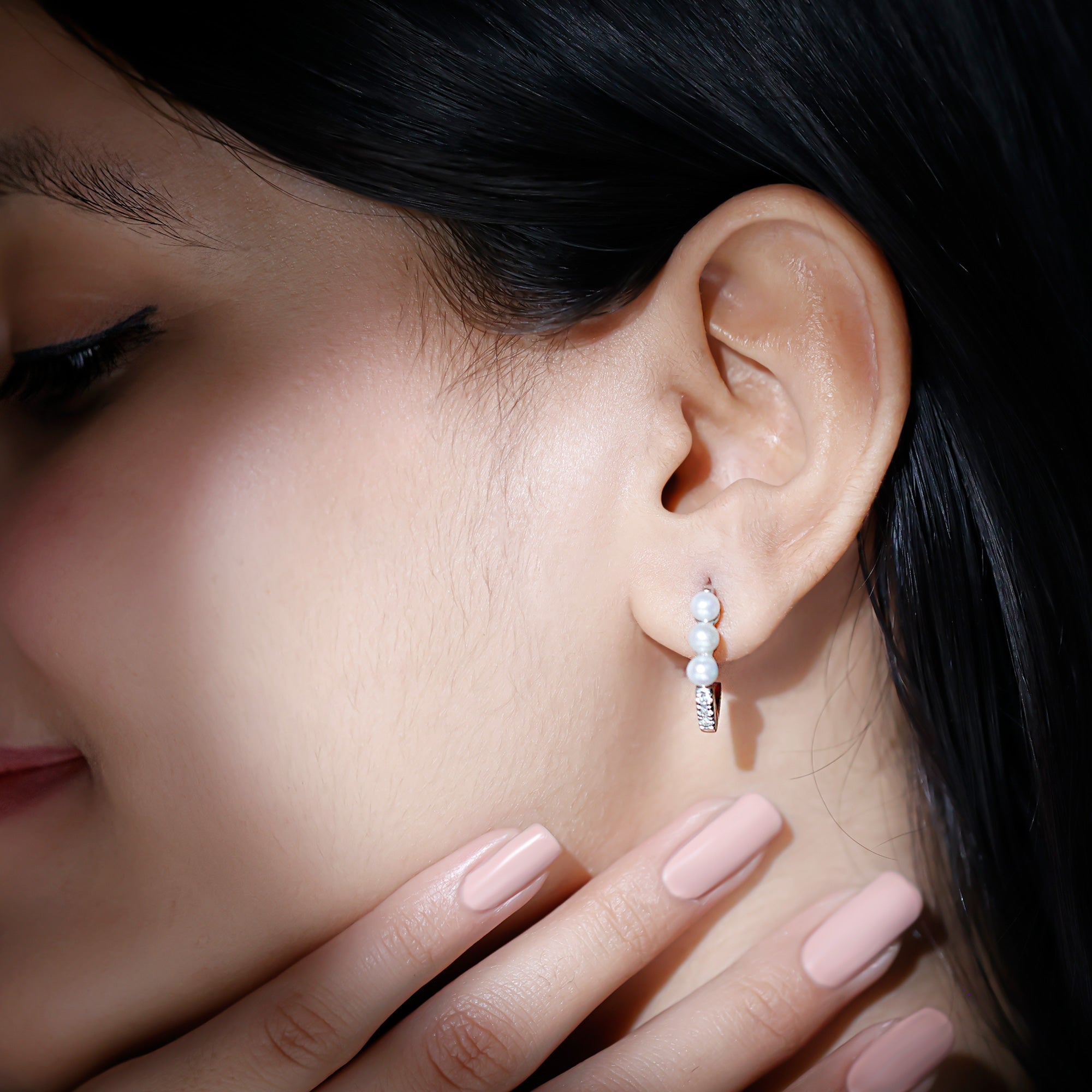 Natural Pearl Designer Hoop Earrings with Certificate