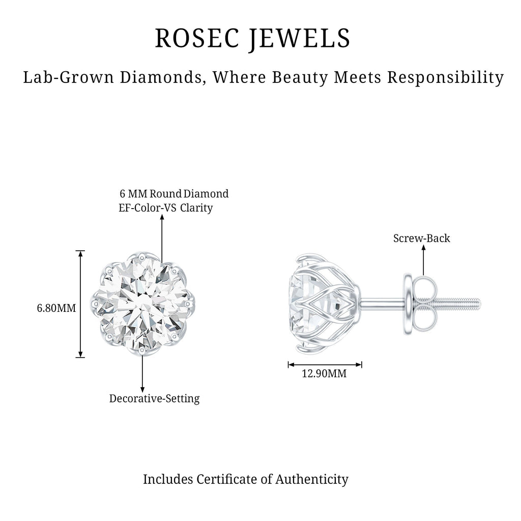 Certified 6 MM Lab Grown Diamond Solitaire Stud Earrings