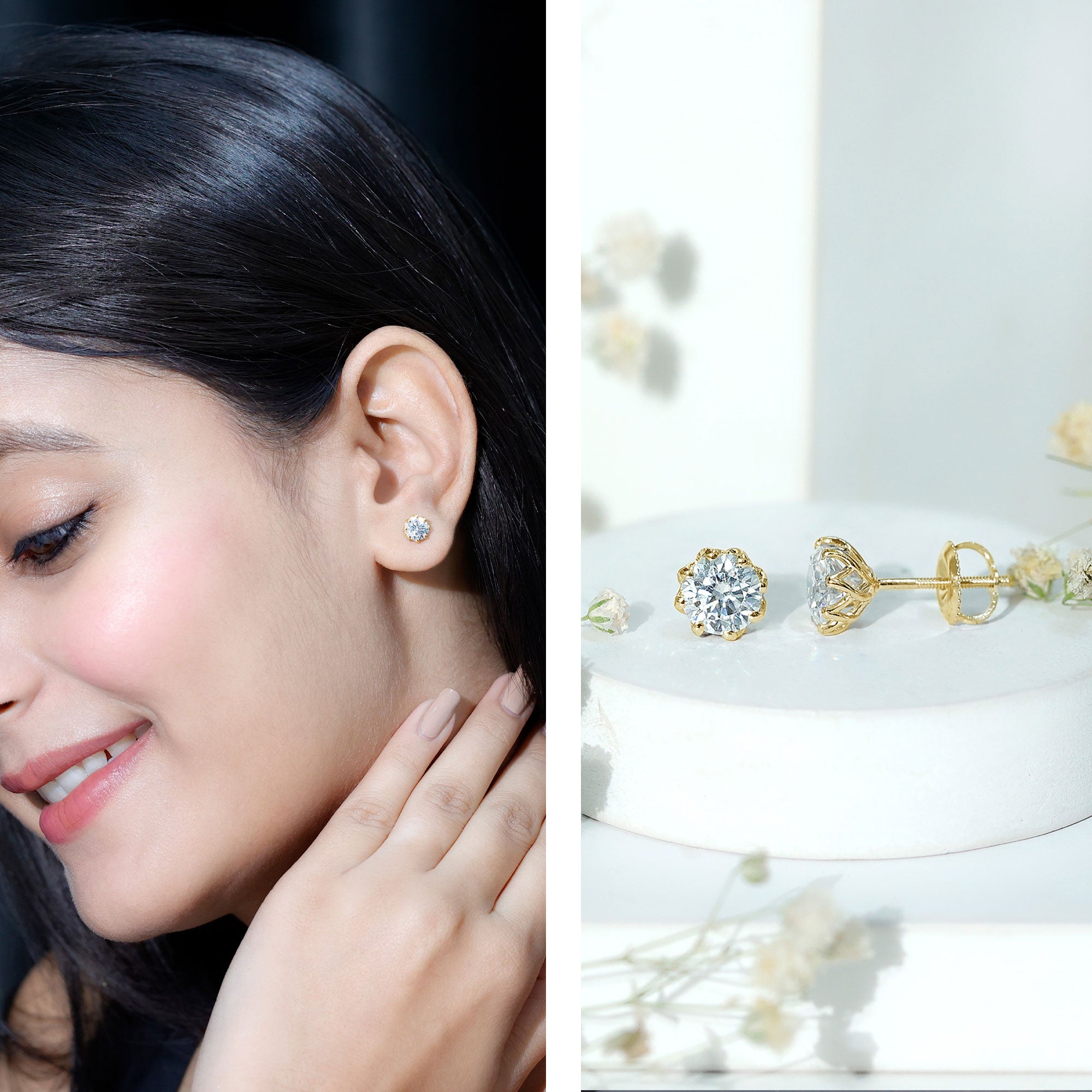 Certified 6 MM Lab Grown Diamond Solitaire Stud Earrings
