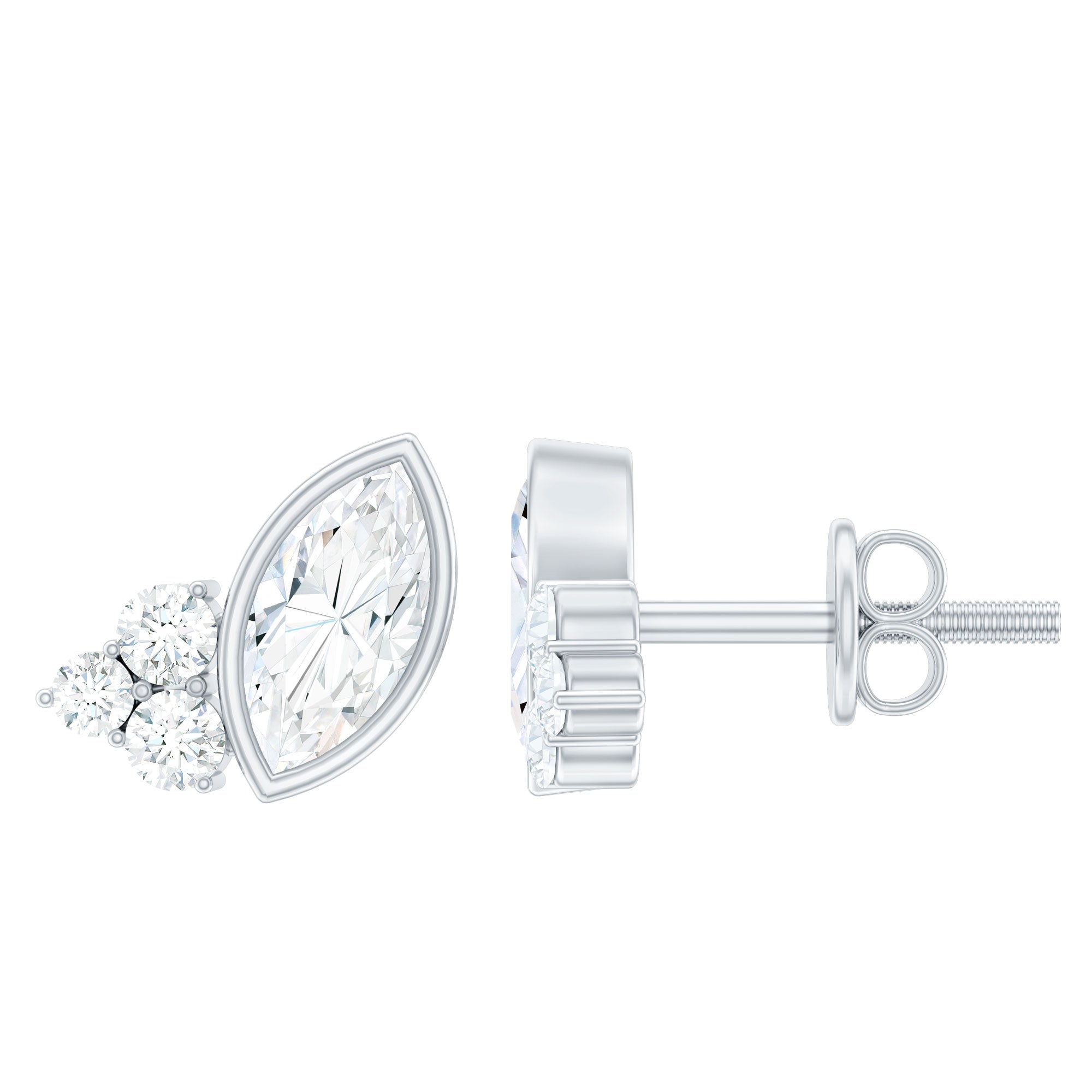 Bezel Set Lab Marquise Diamond Stud Earrings
