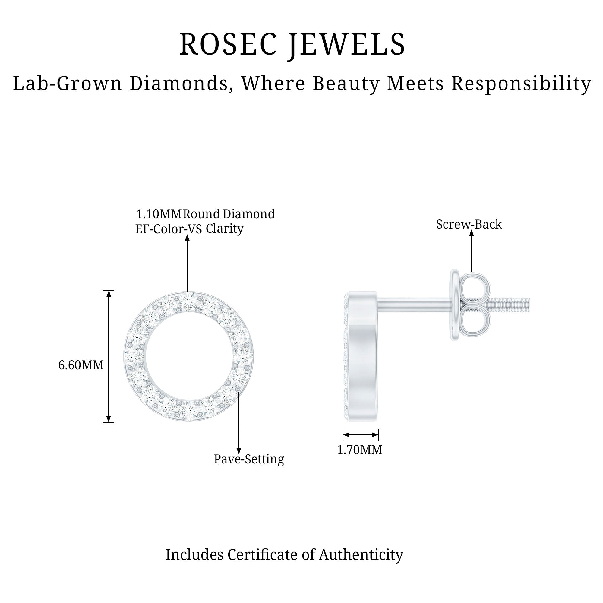 Lab Grown Diamond Circle Stud Earrings With Screw Back