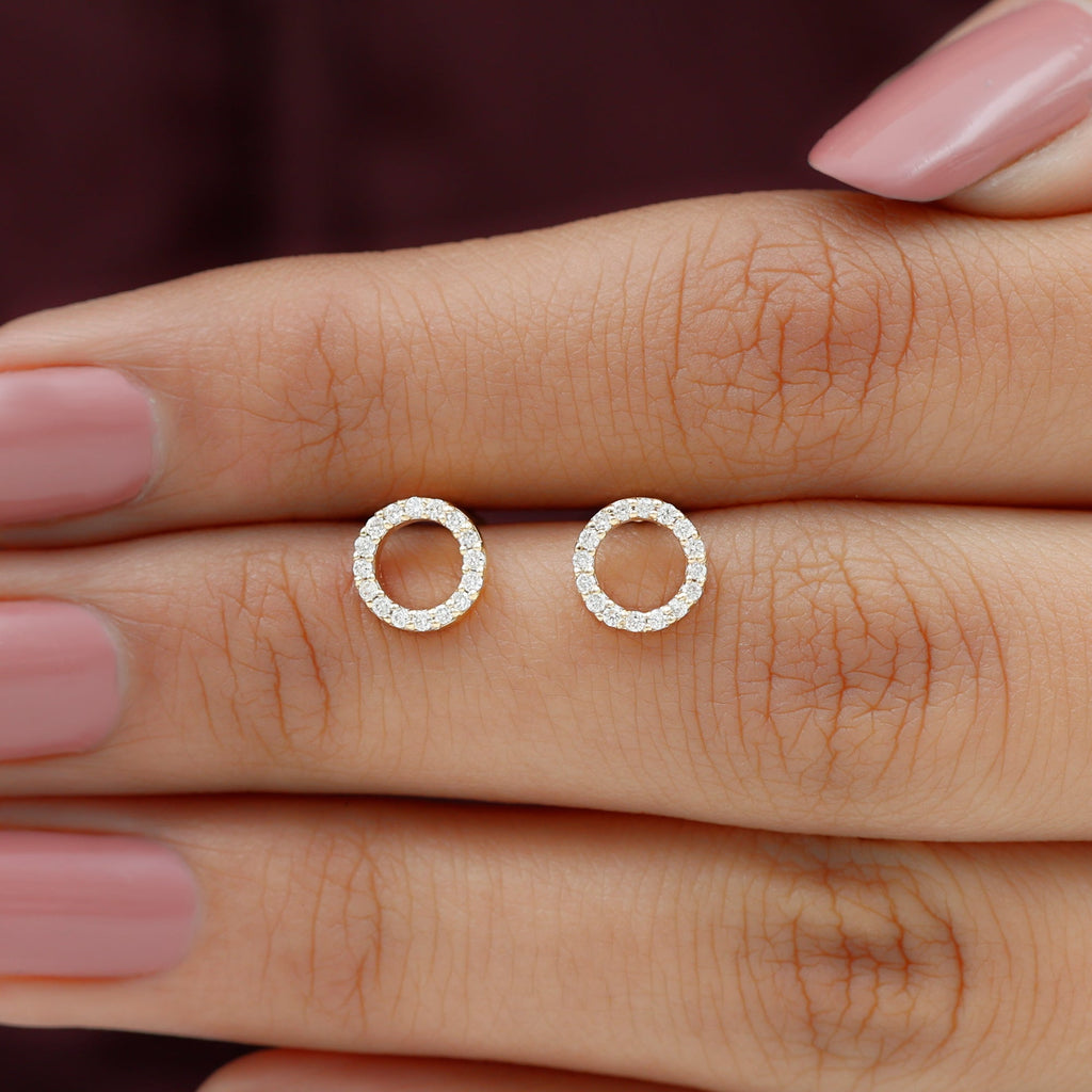 Lab Grown Diamond Circle Stud Earrings With Screw Back