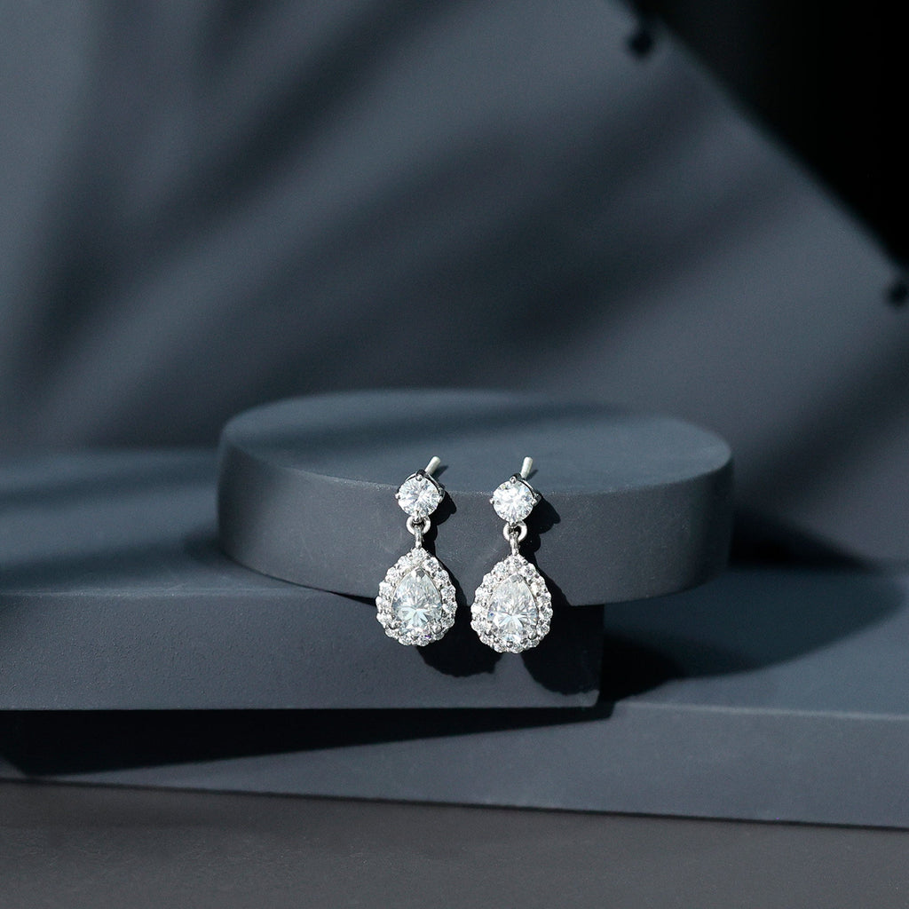Lab 5X7MM Pear Shaped Diamond Bridal Drop Earrings