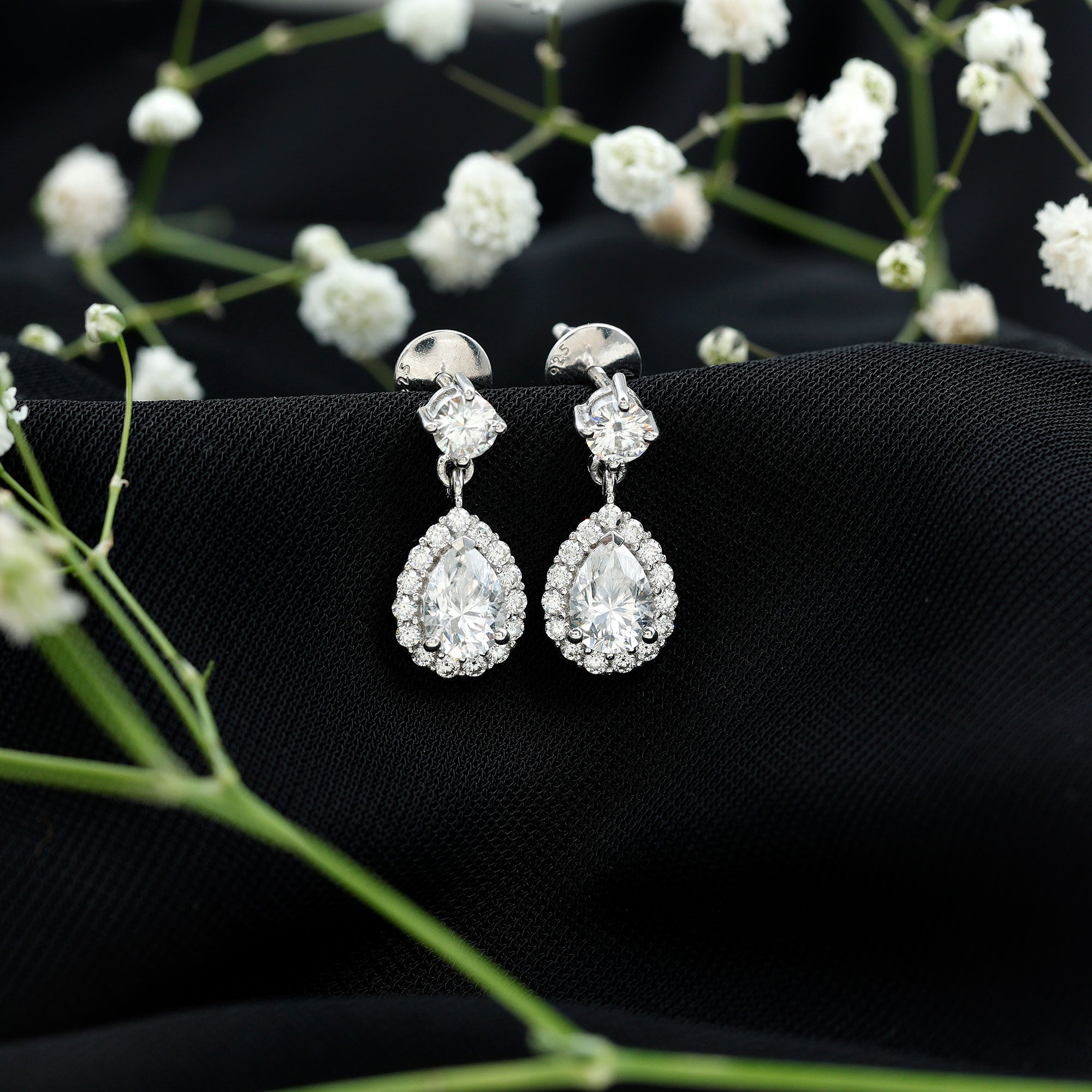 Lab 5X7MM Pear Shaped Diamond Bridal Drop Earrings